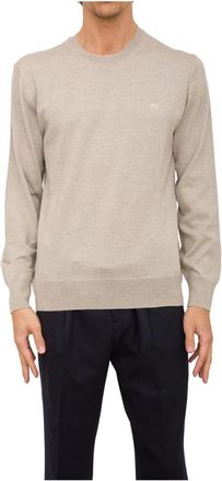 Etro Beige Gebreide C-Hals Trui - Heren - Ronde hals truien - Beige - XL - Wol - Truien & Vesten