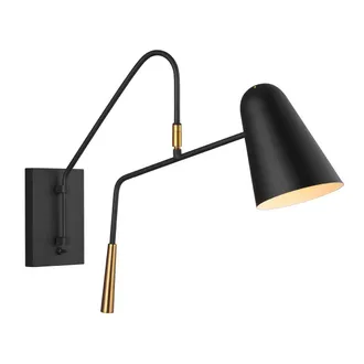 Loops Wall Light Adjustable Head Midnight Black Burnished Brass Accents LED E27 60W