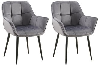Clp Set De 2 Silla de comedor con reposabrazos en Terciopelo Gris oscuro