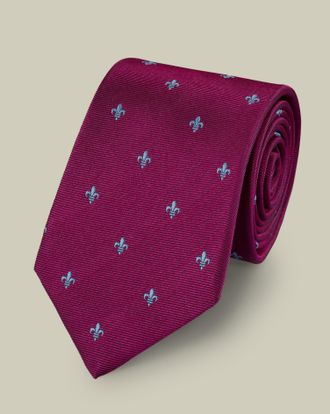 CHARLES TYRWHITT Silk Fleur De Lys Tie - Blackberry Purple Size OSFA by Charles Tyrwhitt