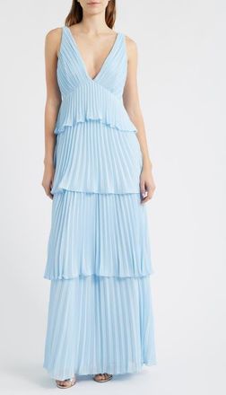 Lulus Tiered Gown Pleated in Ice Blue at Nordstrom, Size X-Small