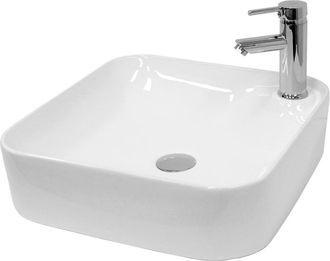 ECD Germany Lavabo sobre encimera cuadrado lavamanos ceramica blanca baño