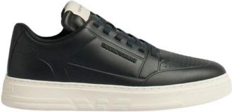 Emporio Armani Blauwe leren lage sneakers - Heren - Sneakers - Blauw - 40 EU - Leer - Schoenen
