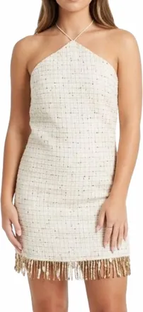 Entro Halter Tweed Mini Dress In Cream