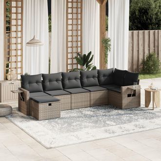 vidaXL Vidaxl - Set De Sof&aacute;s De Jard&iacute;n 7 Piezas Con Cojines Rat&aacute;n Pe Gris