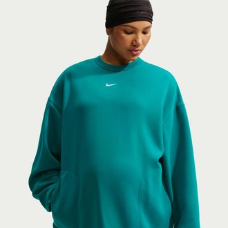 Nike Womens (M) Studio Fleece Sport Dri-FIT Oversized Crew-Neck Sweatshirt (Maternity) in Blue | IQ0403-372