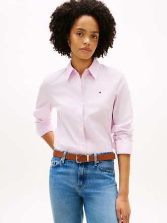 Tommy Hilfiger Shirtbluse TOMMY HILFIGER ESS POPLIN REGULAR SHIRT, Damen, Gr. 34, lila powder, Web, Obermaterial: 97% Baumwolle, 3% Elasthan, unifarben, regular fit 