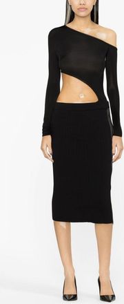 Tom Ford Womens Zipped Ribbed Silk Skirt - Black - Size Medium