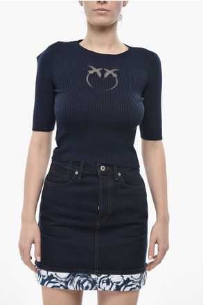 Pinko Crewneck TRITONE Cotton And Silk Short-Sleeve Top size Xs
