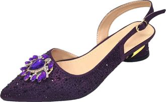 Generic Womens Shoes and Bag Set Sparkly Crystal Decoration Low Mid Heel Dress Pumps Matching Gold Chain Handbag