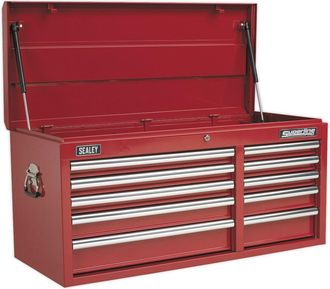 Loops 1025 x 435 x 495mm RED 10 Drawer Topchest Tool Chest Lockable Storage Cabinet