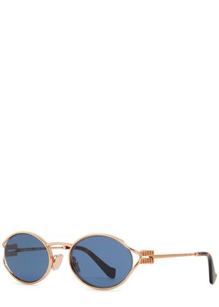 Miu Miu Oval-frame Sunglasses - Gold - One Size