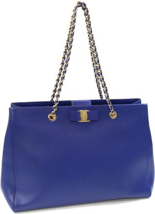 Ferragamo Vara Royal Blue Leather Tote Bag (Pre-Owned)