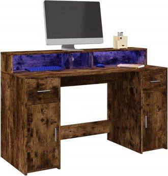 vidaXL Vidaxl - Escritorio Con Led Madera Ingenier&iacute;a Roble Ahumado 140x55x91 Cm
