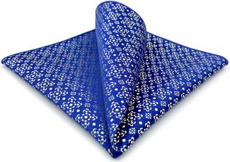 Shlax & Wing Mens Pocket Square Floral Blue Azure with Light Yellow Color Edge