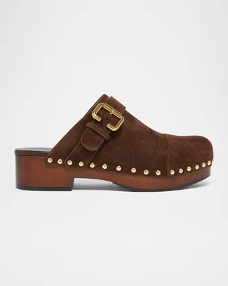 Chlo&eacute; Jeannette Suede Buckle Clogs
