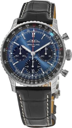 Breitling Navitimer B01 Chronograph 41 Blue Dial Leather Strap Mens Watch AB0139241C1P1
