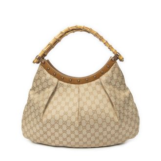 Gucci Large Studded Bamboo Hobo schoudertas