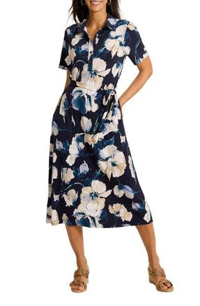 Tommy Bahama Carmela Beleza Blossom Tie Belt UPF 30+ Shirtdress in Coastline at Nordstrom, Size X-Large