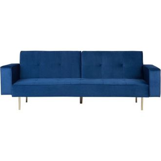 Beliani Beliani - Modern Velvet 3 Seater Sofa Bed Tufted Fabric Upholstery Track Arms Blue Visnes