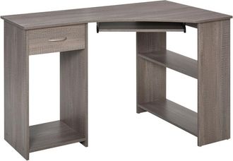 HOMCOM Corner Computer Desk with Shelves 75x120x70cm Grey | TJ Hughes