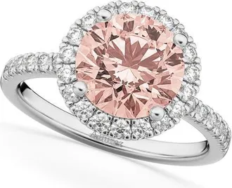 Allurez Halo Morganite & Diamond Engagement Ring 14K in 2.25Ct/white Gold at Nordstrom, Size 7.5