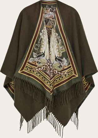 Ferragamo Donna Cappa in cashmere e seta stampa Felino Verde
