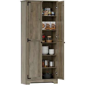 HOMCOM Alacena De Cocina Armario De Cocina Mueble Auxiliar De Cocina Con 2 Puertas Y Estantes Ajustables Para Comedor 78x31,5x182 Cm Marr&oacute;n Gris&aacute;ceo - Homcom