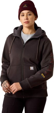 Ariat Womens Rebar All-Weather Full Zip Hoodie Long Sleeve Fleece in Espresso Cotton, Size X-Large, by Ariat