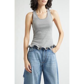 Stella McCartney Frilled Hem Rib Organic Cotton Tank in Grey Melange at Nordstrom, Size X-Large