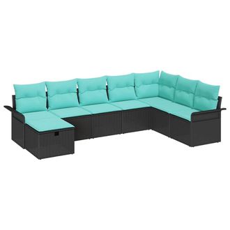 vidaXL Conjunto De Sof&aacute; De Jard&iacute;n Con Coj&iacute;n 8 Pcs Negro Polirat&aacute;n Vidaxl