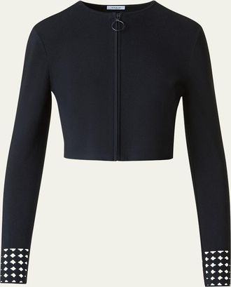 Akris Dot Lace-Cuff Knit Crop Zip Cardigan