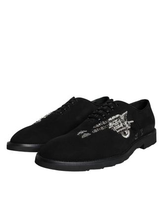 Dolce & Gabbana Mens Black Suede Sicilia Lace Up Formal Shoes Goatskin Leather