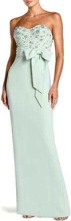 Mac Duggal Strapless Embellished Bustier Gown with Bow in Sage at Nordstrom, Size 14