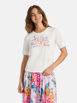 Lieblingsst&uuml;ck T-Shirt LIEBLINGSST&Uuml;CK DianeL, Damen, Gr. 4XL, sanftes wei&szlig;, Single Jersey, Obermaterial: 93% Baumwolle, 7% Elasthan, bestickt, h&uuml;ftlang, Rundhals, B&uuml;