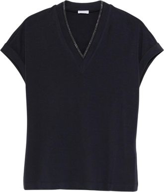 Brunello Cucinelli Blue V-Neck T-Shirt