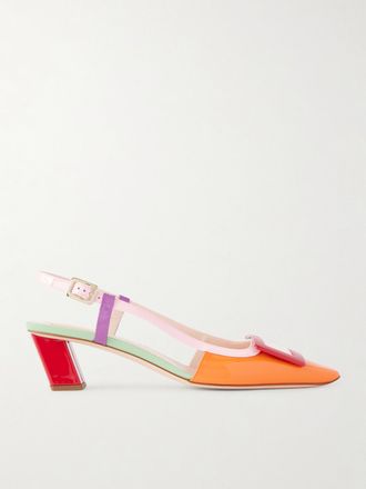 Roger Vivier D&eacute;collet&eacute; Slingback In Vernice Color-block Belle Vivier 45 - Verde