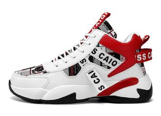 Generic Mens Lightweight High Top Basketball Shoes Breathable Durable Sports Running Boots Walking Shoes(Red,8.5 UK)