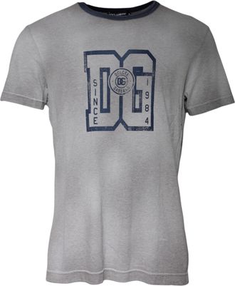 Dolce & Gabbana Mens Gray Logo Print Cotton Crew Neck T-Shirt