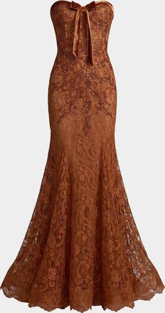 Mac Duggal Embellished Lace Strapless Mermaid Gown