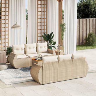 vidaXL Vidaxl - Set Sof&aacute;s De Jard&iacute;n 7 Piezas Y Cojines Rat&aacute;n Sint&eacute;tico Beige