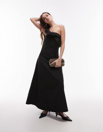 Arket one-shoulder maxi dress with corset and twisted strap detail in black
