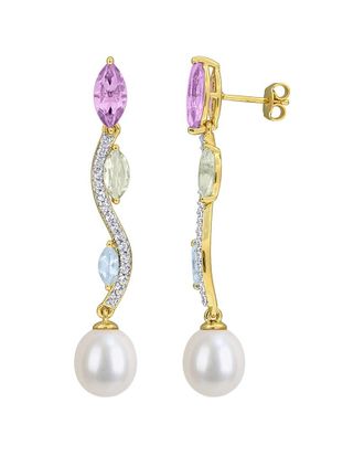 Rina Limor Gold-Plated Silver 4.56 Ct. Tw. Gemstone & 9-9.5Mm Pearl Earrings