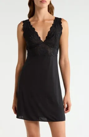 Natori Delight Lace Bodice Chemise in Black at Nordstrom, Size X-Large