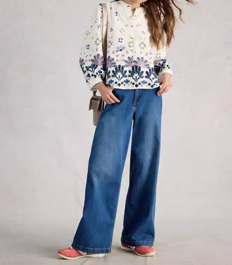 White Stuff Lana Button Down Top In Ivory Multi