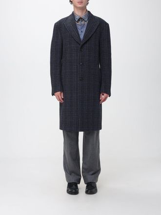 Etro Knee-Length Single-Breasted Check Tweed Coat with Lapel Collar
