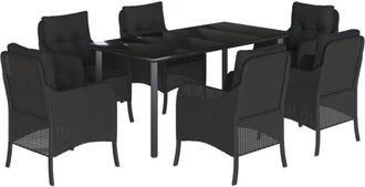 vidaXL Set De Comedor De Jard&iacute;n 7 Pzas Y Cojines Rat&aacute;n Sint&eacute;tico Negro Vidaxl