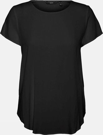 Vero Moda Womens Crew Neck Short Sleeve Shell Blouse - Black - Size: 12