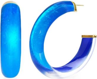 Gold & Honey Womens Small Illusion Inside Out Lucite Hoop Earrings In Blue/royal Blue
