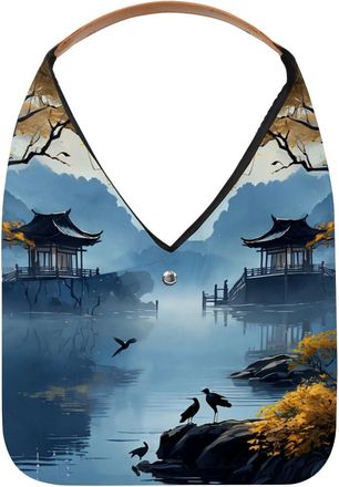 Generic Night Lake View Reusable Lightweight Grocery Bags - Foldable Into Compact Pouch, Washable & Sturdy, Multipurpose for Shopping and Travel